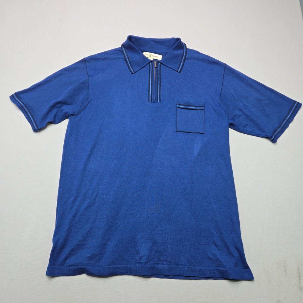 Tommy Bahama Polo Shirt Quarter Zip Coolplus Knit Pocket Blue Mens Large L